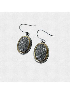 Emma Skye DSMK Stainless Steel Pave Crystal Oval Drop Earrings Gold Silver Bride